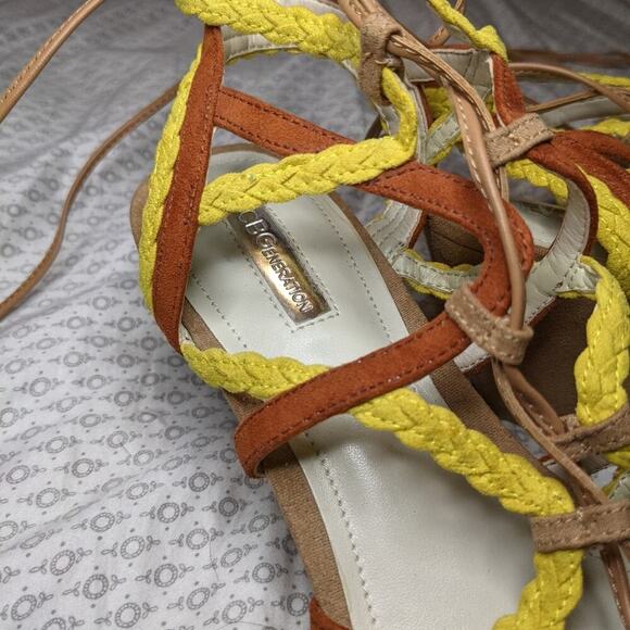 BCBGeneration Vanda Wedge Lace Up Strappy Sandals Yellow NWOT Size 9.5 - Picture 4 of 6